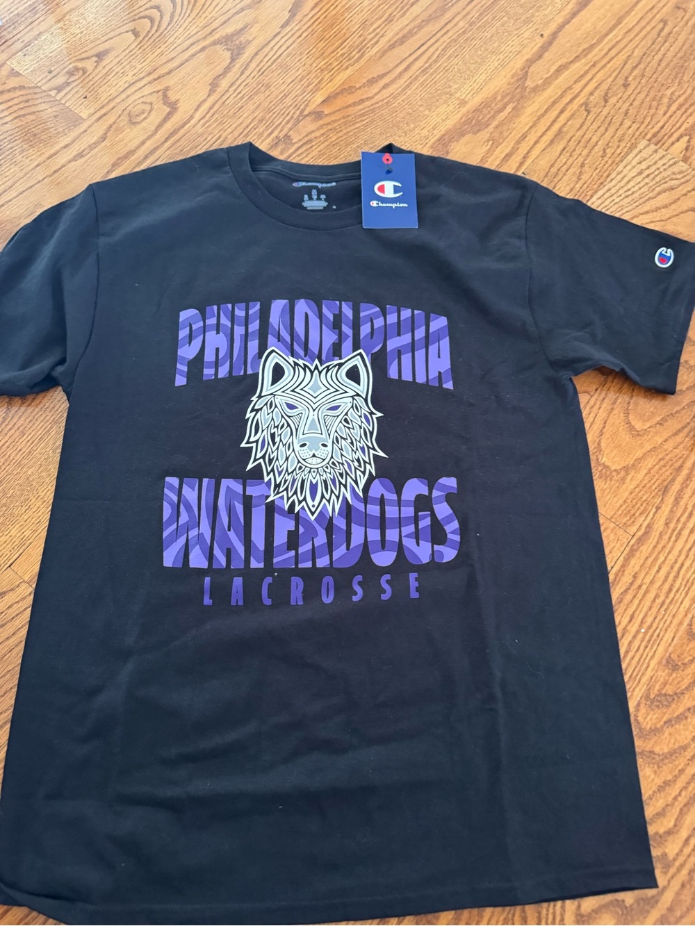 Champion Black T-Shirt with Purple Philadelphia Waterdogs Lacrosse Graphic